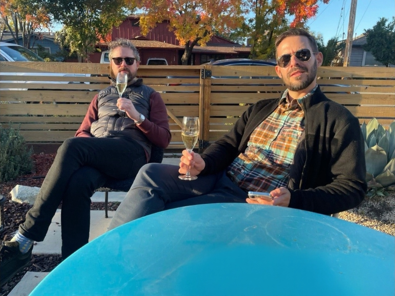 Friends enjoying champagne and snacks in Sonoma
