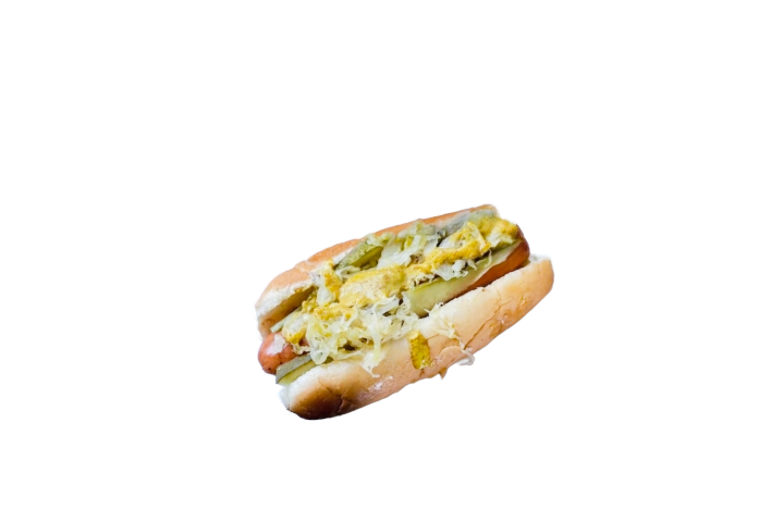 Frankfurter — sauerkraut, whole-grain mustard, grilled onions